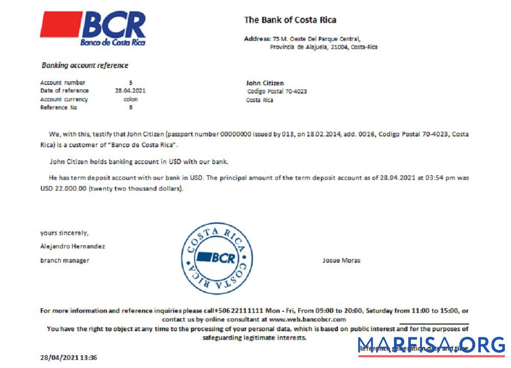 Blank Costa Rica The Bank of Costa Rica reference template